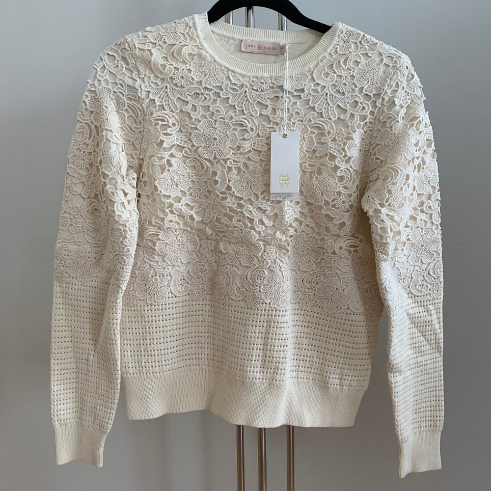 Tory Burch Lace Floral Applique Sweater NWT